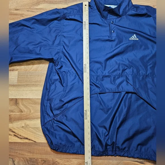 Adidas Mens Large Snap Pullover Windbreaker Jacket Navy Blue 3-Stripes Retro - Picture 3 of 7